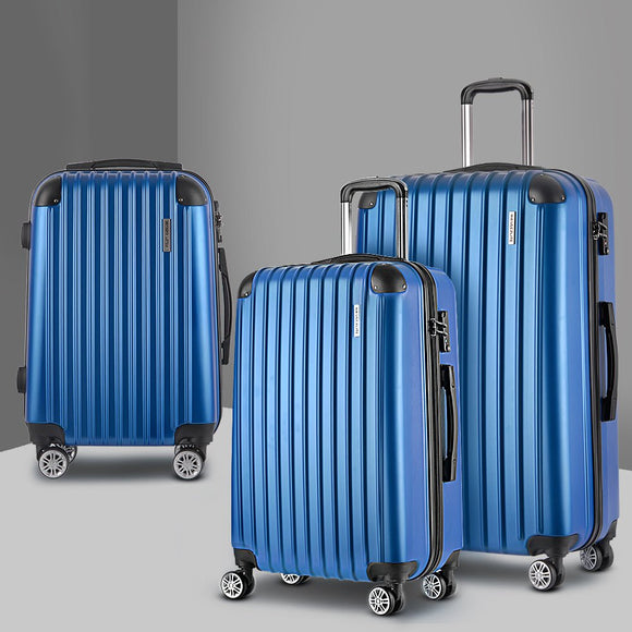 Wanderlite 3pcs LuggageTrolley Set Travel Suitcase Storage Organiser Carry On Hard Case TSA Lightweight Blue - RnR Galore