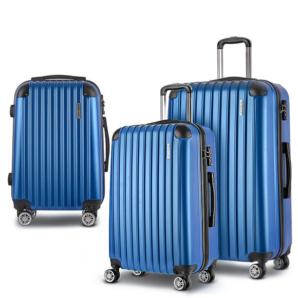 Wanderlite 3pcs LuggageTrolley Set Travel Suitcase Storage Organiser Carry On Hard Case TSA Lightweight Blue - RnR Galore