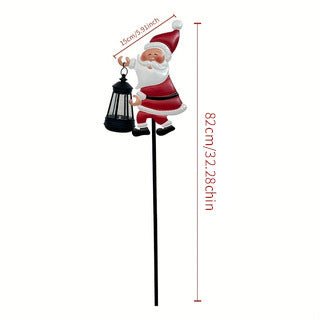 Warm white light Solar Powered Christmas Garden Stake - Metal Santa Claus with Glowing Lantern - Warm White LED Outdoor Decoration - 82cm Height - RnR Galore