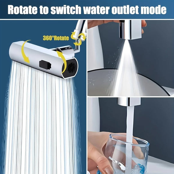 Waterfall Kitchen Tap Extender 360 Swivel Faucet Aerator Attachment 3 Spray Modes High Pressure Splash Proof Sink Nozzle with Universal Adapters Chrome Finish - RnR Galore