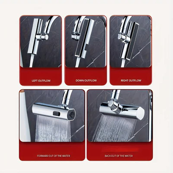 Waterfall Kitchen Tap Extender 360 Swivel Faucet Aerator Attachment 3 Spray Modes High Pressure Splash Proof Sink Nozzle with Universal Adapters Chrome Finish - RnR Galore