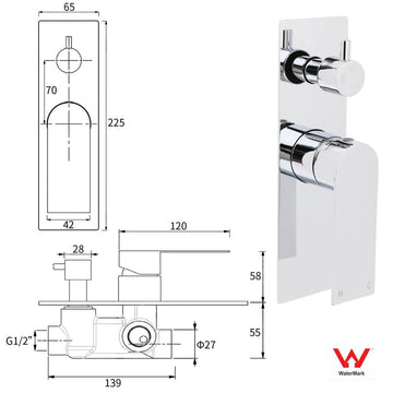 Watermark Chrome Square Shower Mixer Diverter Tap Valve For Shower Combo Spout - RnR Galore
