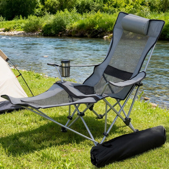 Weisshorn Camping Chair Adjustable Reclining Portable Outdoor Folding Chair Grey - RnR Galore