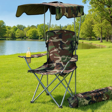 Weisshorn Camping Chair With Canopy Folding Outdoor Portable Seat Lightweight Beach Picnic Fishing Capacity 120KG Army Green - RnR Galore