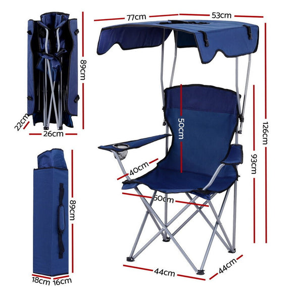 Weisshorn Camping Chair With Canopy Folding Outdoor Portable Seat Lightweight Beach Picnic Fishing Capacity 120KG Navy Blue - RnR Galore