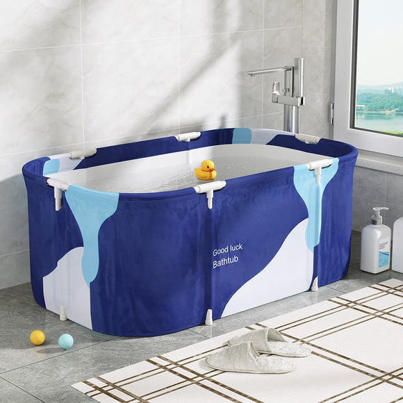 Weisshorn Foldable Bathtub PVC Spa Bucket Inflatable Cushion 114x62cm Navy Blue - RnR Galore
