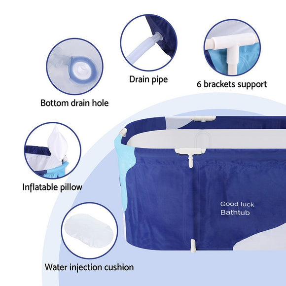 Weisshorn Foldable Bathtub PVC Spa Bucket Inflatable Cushion 134x65cm Navy Blue - RnR Galore
