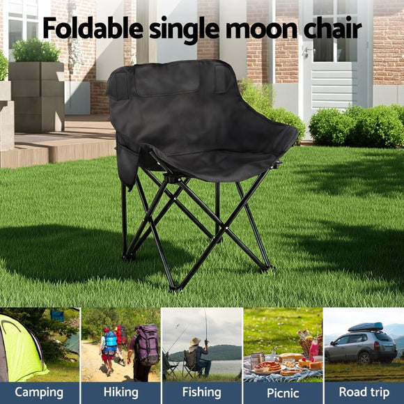 Weisshorn Folding Camping Moon Chair Portable Seat Weight Capacity 120KG Black - RnR Galore