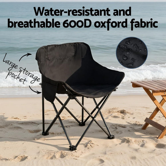 Weisshorn Folding Camping Moon Chair Portable Seat Weight Capacity 120KG Black - RnR Galore