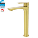 WELS Brushed Gold Round Tall Basin Mixer Bathroom Vanity Faucet Tap Lever Handle - RnR Galore