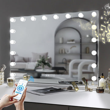 White Bluetooth Hollywood Mirror Rectangle Vanity Wall Light - RnR Galore