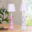 White Bunny White Lampshade Adorable Rabbit Resin Table Lamp - 3 - Color LED, USB Rechargeable, Touch Dimming - RnR Galore