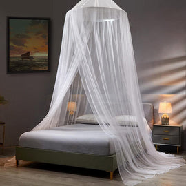 White Hanging Princess Bed Canopy Mosquito Net - Dome Bedding for Dorm Rooms & Bedrooms (Fits 1.8m - 2m Beds) - RnR Galore