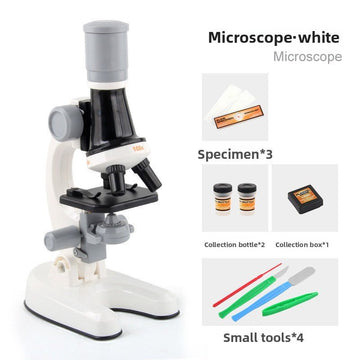 White Kids Biological Microscope Kit 100x 400x 1200x LED Magnification STEM Science Toy for School Students with Sample Slides - RnR Galore