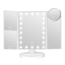 White LED Lighted Tri - Fold Vanity Mirror with 2X/3X/10X Magnification - RnR Galore