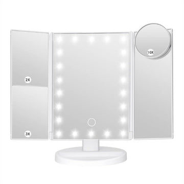 White LED Lighted Tri - Fold Vanity Mirror with 2X/3X/10X Magnification - RnR Galore