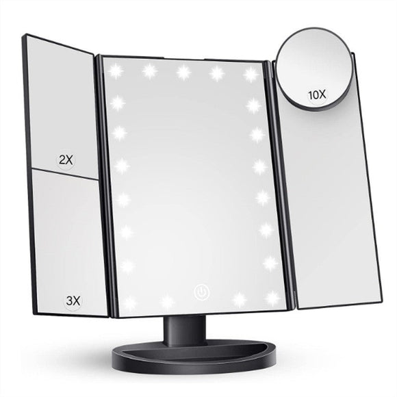 White LED Lighted Tri - Fold Vanity Mirror with 2X/3X/10X Magnification - RnR Galore