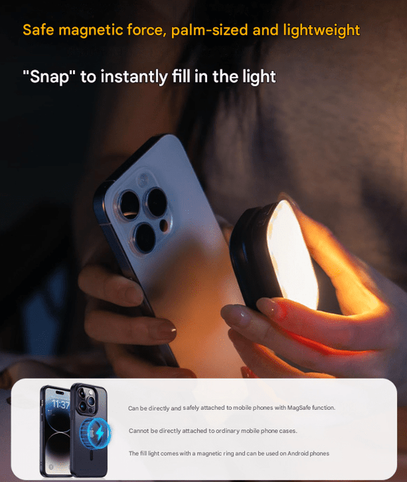 White Magnetic Foldable Selfie Light with Mirror - Rechargeable LED Fill Light for iPhone & Android Vlogging(Mobile phone is a shooting prop and is not included) - RnR Galore