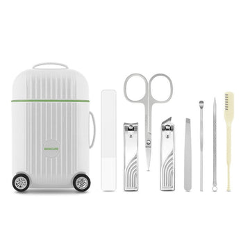 White Mini Suitcase Manicure Set - 8 - Piece Portable Grooming & Nail Care Travel Kit - RnR Galore