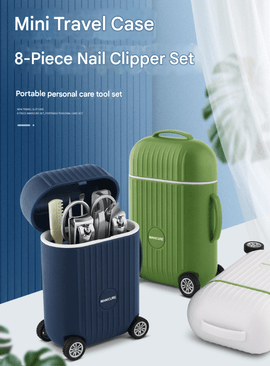 White Mini Suitcase Manicure Set - 8 - Piece Portable Grooming & Nail Care Travel Kit - RnR Galore