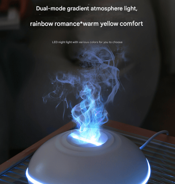 White Mini USB Aromatherapy Diffuser with Flame Projection - Portable Humidifier for Home and Car Use - RnR Galore