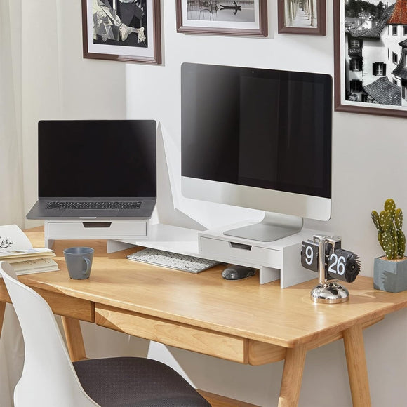 White Monitor Stand with Drawers - RnR Galore