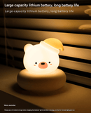 White Moon Shape Snowman Cute Animal LED Night Light - Rechargeable Silicone Nursery Lamp with Tap Control, Dimmable Bedside Light for Kids - RnR Galore