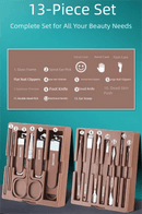 White Premium 13 - in - 1 Manicure & Grooming Kit - Professional Carbon Steel Pedicure Set with Dual - Drawer Case & Mirror - RnR Galore