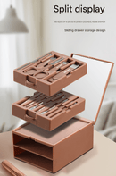 White Premium 13 - in - 1 Manicure & Grooming Kit - Professional Carbon Steel Pedicure Set with Dual - Drawer Case & Mirror - RnR Galore