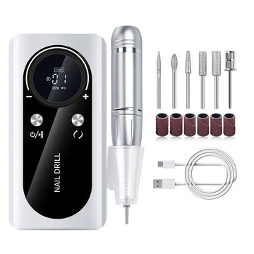 White Professional Rechargeable Nail Drill Machine - 45000RPM Portable E - File Kit for Acrylic, Gel, Polishing & Manicure - RnR Galore