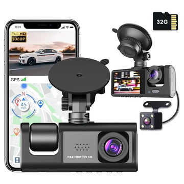 WIFI 3 Channels Dash Cam 1080P Full HD Car Dashcam Comes with Free 32GB Card - RnR Galore