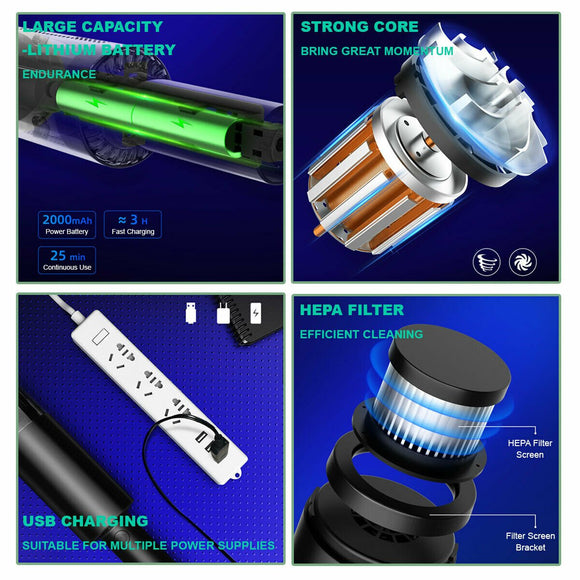 Wireless Charge 6000Pa Suction Powerful Portable Car Vacuum Cleaner Home Duster(White) - RnR Galore