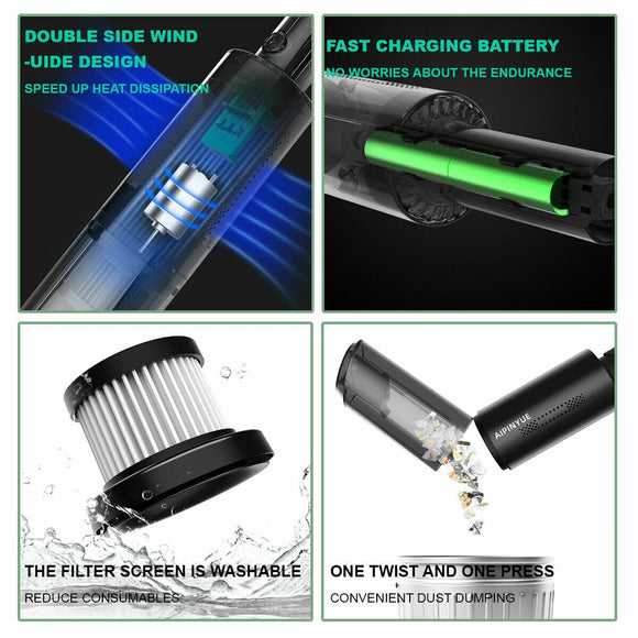 Wireless Charge 6000Pa Suction Powerful Portable Car Vacuum Cleaner Home Duster(White) - RnR Galore