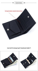 Women's Genuine Leather Bi - fold Wallet - Slim Short Purse with Coin Pocket & RFID Blocking - Soft Cowhide Minimalist Card Holder - Black - RnR Galore