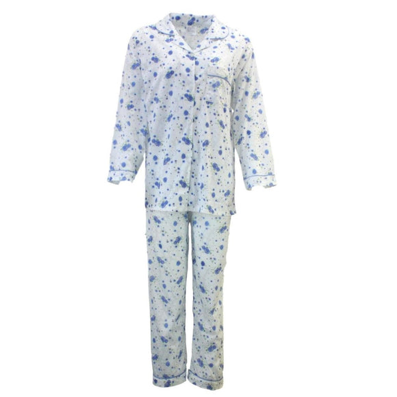 Womens PYJAMAS PJs Set Pajamas Ladies Cotton PJ Womens Long Sleeve Sleepwear - Blue - 12 - RnR Galore