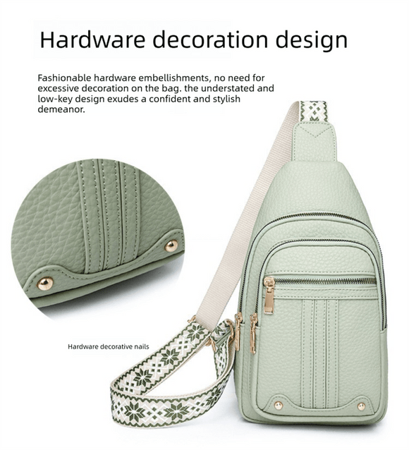 Women's Soft PU Leather Sling Bag Crossbody Chest Purse with Adjustable Boho Strap - Lightweight Multi - Pocket Shoulder Daypack for Travel & Daily Use - Khaki - RnR Galore