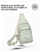 Women's Soft PU Leather Sling Bag Crossbody Chest Purse with Adjustable Boho Strap - Lightweight Multi - Pocket Shoulder Daypack for Travel & Daily Use - Light green - RnR Galore