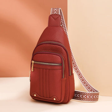 Women's Soft PU Leather Sling Bag Crossbody Chest Purse with Adjustable Boho Strap - Lightweight Multi - Pocket Shoulder Daypack for Travel & Daily Use - Red - RnR Galore