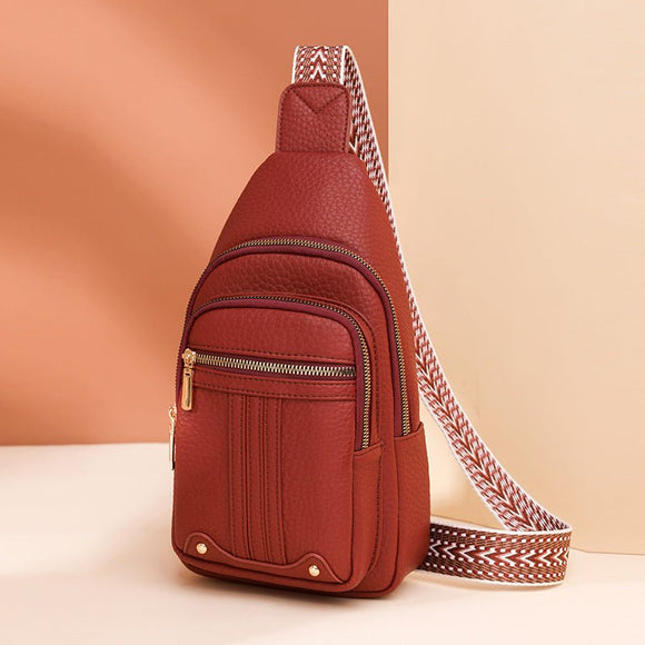 Women's Soft PU Leather Sling Bag Crossbody Chest Purse with Adjustable Boho Strap - Lightweight Multi - Pocket Shoulder Daypack for Travel & Daily Use - Red - RnR Galore