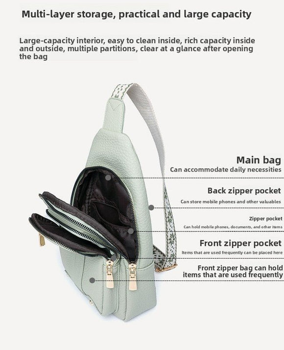 Women's Soft PU Leather Sling Bag Crossbody Chest Purse with Adjustable Boho Strap - Lightweight Multi - Pocket Shoulder Daypack for Travel & Daily Use - White - RnR Galore