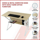 Wood & Metal Computer Desk with Shelf Home Office Furniture - RnR Galore