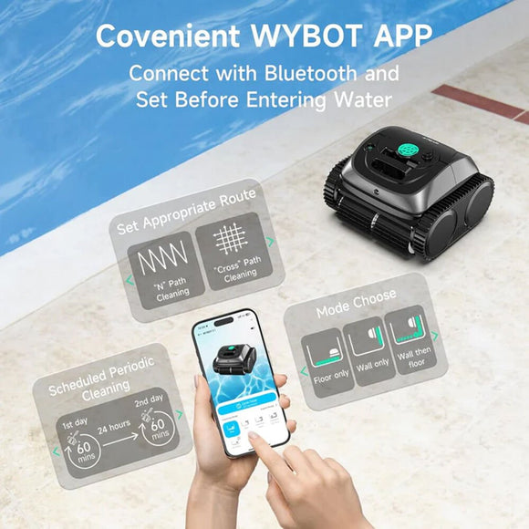 WYBOT C1 Cordless Robotic Pool Cleaner, with APP Control, Auto Vacuum Robot, Wall & Waterline Cleaning, Above Ground Inground up to 150sqm - RnR Galore