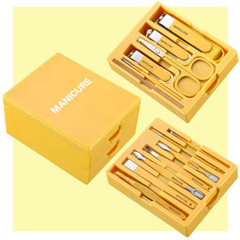 Yellow Premium 13 - in - 1 Manicure & Grooming Kit - Professional Carbon Steel Pedicure Set with Dual - Drawer Case & Mirror - RnR Galore