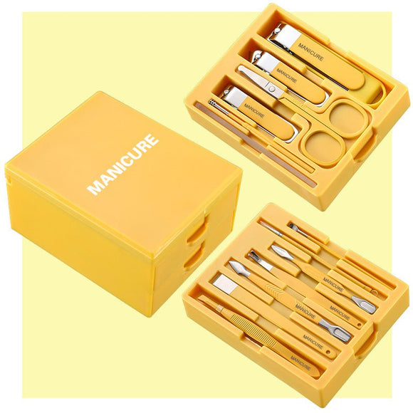 Yellow Premium 13 - in - 1 Manicure & Grooming Kit - Professional Carbon Steel Pedicure Set with Dual - Drawer Case & Mirror - RnR Galore
