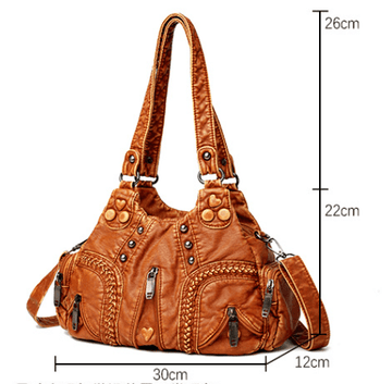 Yellow Women's Vintage Studded Hobo Bag - Soft Washed Leather Multi - Pocket Shoulder & Crossbody Purse - RnR Galore