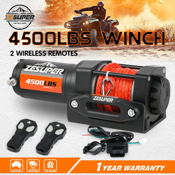 ZESUPER 12V Winch 4500LBS Electric Winch ATV Winch Synthetic Rope BOAT Trailer - RnR Galore