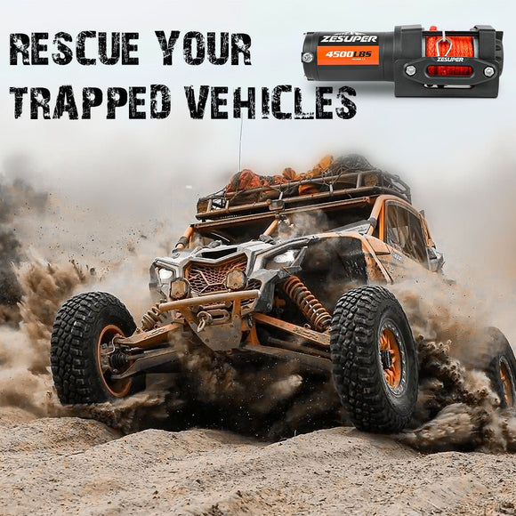 ZESUPER 12V Winch 4500LBS Electric Winch ATV Winch Synthetic Rope BOAT Trailer - RnR Galore