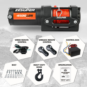 ZESUPER 12V Winch 4500LBS Electric Winch ATV Winch Synthetic Rope BOAT Trailer - RnR Galore