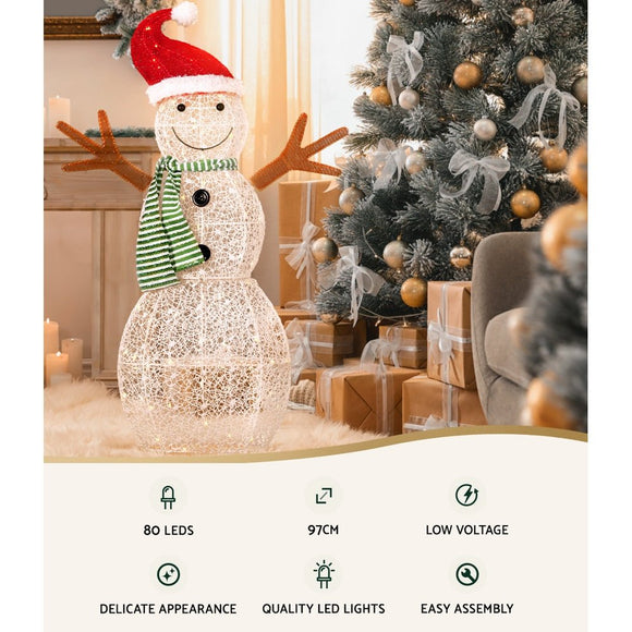 0.97M Christmas Lights Snowman 80 LED Decorations Jingle Jollys - RnR Galore