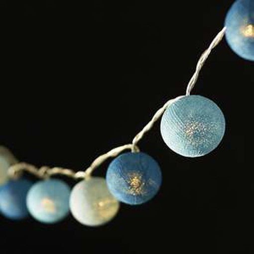1 Set of 20 LED Blue 5cm Cotton Ball Battery Powered String Lights Christmas Gift Home Wedding Party Boys Bedroom Decoration Indoor Table Centrepiece - RnR Galore
